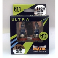 Лампа автомобильная H11 12V 55W (PGJ19-2) White Vision +150% МАЯК ULTRA